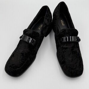 Colin Stuart Black Velvet Loafers Square Toe Block Heel Shoes Women‎ Size 10